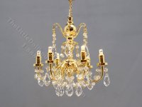 (image for) Miniature Battery Operated 6-Arm Brass Crystal Chandelier with Wand