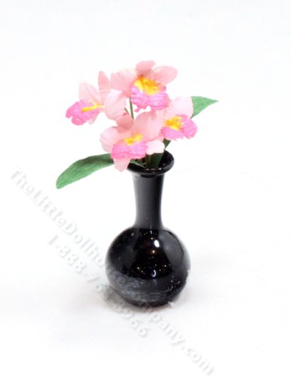 (image for) Miniature Vase of Pink Orchids for Dollhouses