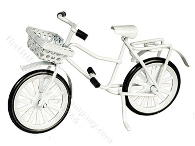 (image for) Miniature White Bicycle with Basket for Dollhouses