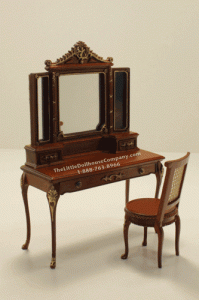 (image for) Dollhouse Miniature Mirrored Vanity Table and Chair