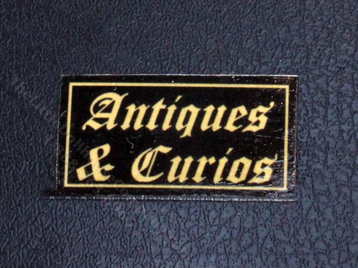 (image for) Miniature Metal "Antiques and Curios" Sign for Dollhouses
