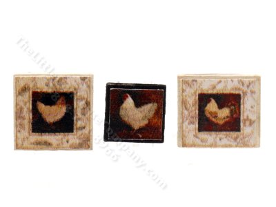 (image for) Miniature Set of 3 Chicken Art Decor Prints for Dollhouses