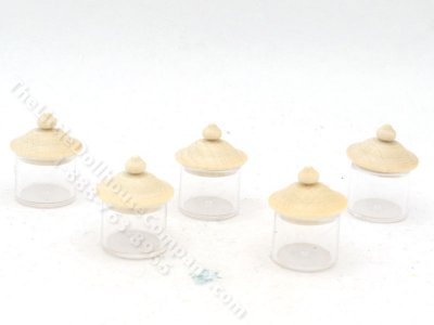 (image for) Miniaiture Set of 5 Plastic Jars with Wooden Lid (Small)