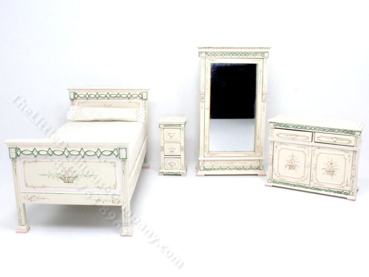 (image for) Miniature 4 Piece White Bedroom Set for Dollhouses