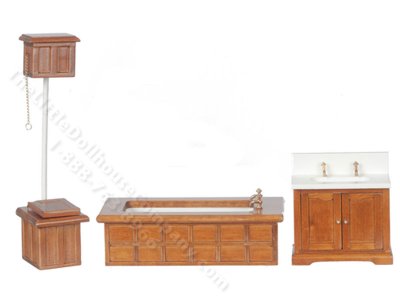 (image for) Miniature 3pc Victorian Walnut Bathroom Set for Dollhouses