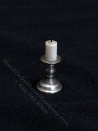 (image for) Miniature Pewter Candlestick & Candle for Dollhouses