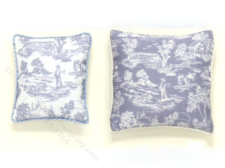 (image for) Miniature Steel Blue Toile and White Two Piece Pillow Set