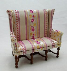 (image for) Miniature High-Back Carved Walnut Sofa for Dollhouses