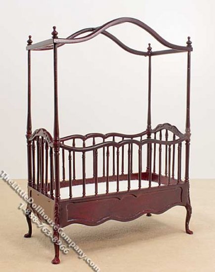 (image for) Miniature Mahogany Open Canopy Crib for Dollhouses