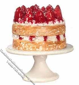 (image for) Miniature Strawberry Cake on Cake Stand for Dollhouses