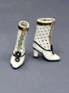 (image for) Miniature Ladies White Leather Boots by Judith Blondell