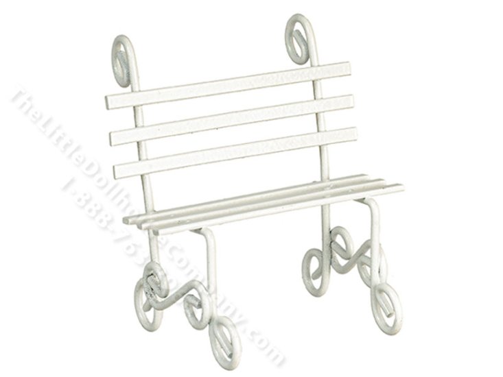 (image for) Miniature White Metal Garden Bench for Dollhouses