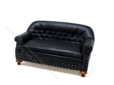 (image for) Miniature Black Leather 1880's Sofa For Dollhouses