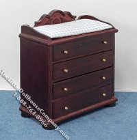 (image for) Miniature Mahogany Changing Dresser with Blue Pad for Dollhouses