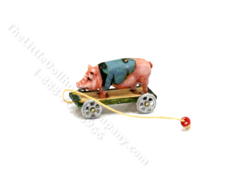 (image for) Miniature Pig in a Coat Pull Toy for Dollhouses
