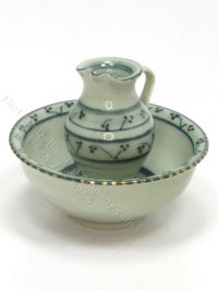(image for) Miniature Jade Green Ceramic Bowl and Pitcher Set
