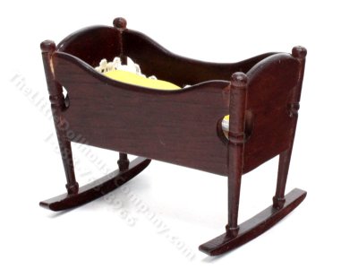 (image for) Miniature Mahogany Cradle with Yellow Bedding for Dollhouses