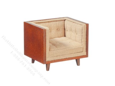 (image for) Miniature Mid Century Beige Linen Tub Chair for Dollhouses