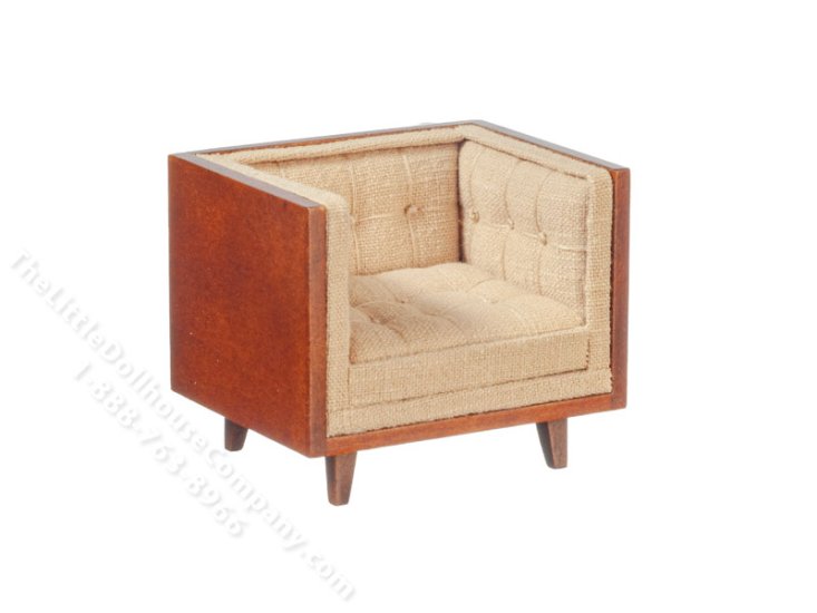 (image for) Miniature Mid Century Beige Linen Tub Chair for Dollhouses