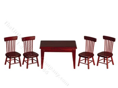 (image for) Miniature Mahogany Table and Chair Set for Dollhouses (5pc)