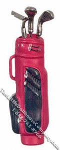(image for) Miniature Set of 3 Golf Clubs in Red Golf Bag for Dollhouses