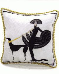 (image for) Miniature Pillow with Woman and Greyhound By Judith Blondell