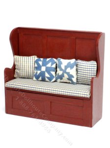 (image for) Miniature Red Settle Bench for Dollhouses