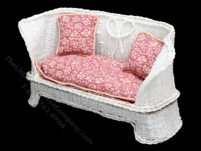 (image for) Miniature Red and White Wicker Sofa for Dollhouses