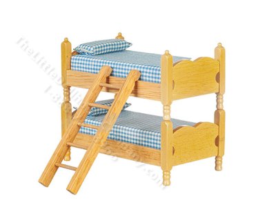 (image for) Miniature Bunkbed with Ladder for Dollhouses - Oak