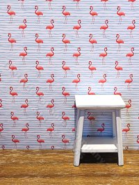 (image for) Dollhouse Scale Model Wallpaper - Flamingo Waves - 3pc Set