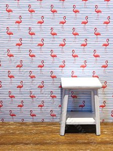 (image for) Dollhouse Scale Model Wallpaper - Flamingo Waves - 3pc Set