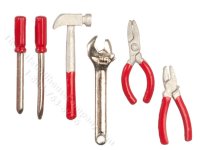 (image for) Dollhouse Scale Model 5 Piece Red Handled Tool Set