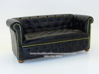 (image for) Dollhouse Miniature Leather Buttoned Sofa - Black