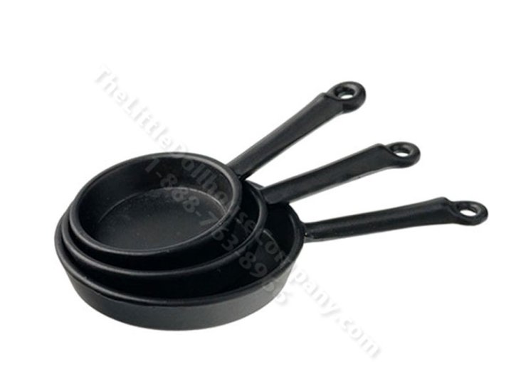 (image for) Miniature 3-Pc. Cast Iron Frying Pan Set for Dollhouses