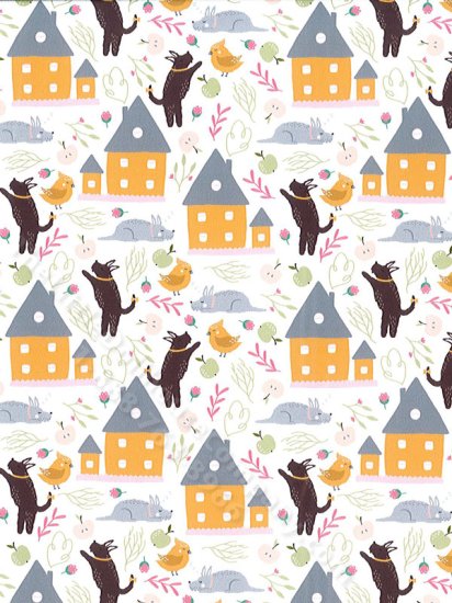 (image for) Dollhouse Scale Model Wallpaper - Dog and House - 3pc Set