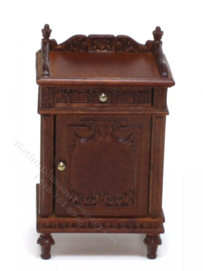 (image for) Miniature Walnut Engraved Night Stand with Drawer and Cupboard