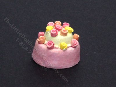 (image for) Miniature Pink and Yellow Rose Topped Cake for Dollhouses