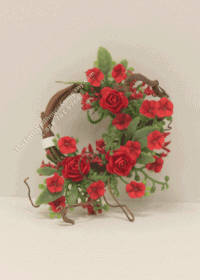 (image for) Miniature Red Rose And Petunia Wreath For Dollhouses