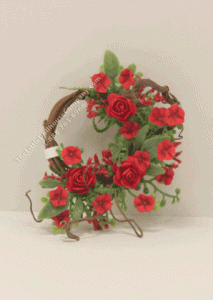 (image for) Miniature Red Rose And Petunia Wreath For Dollhouses