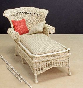 (image for) Miniature Natural Colour Wicker Chaise Lounge for Dollhouses