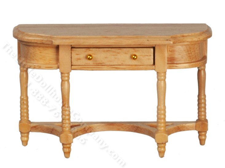 (image for) Miniature Demi-Lune Oak Console Table for Dollhouses