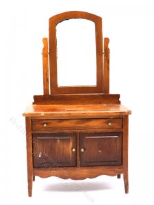 (image for) Miniature Aged Walnut Vanity with Mirror