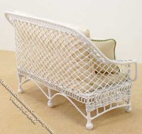 (image for) Miniature Metal White Settee w/Beige Cushions for Dollhouses