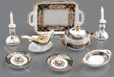 (image for) Miniature Irish Rose Pattern Dinner Set For Dollhouses