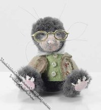 (image for) Miniature Sitting Dressed Mole by Sue Wilkes of Shoebutton Bears