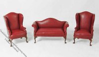 (image for) Miniature Three Piece Red Sofa & Chair Set for Dollhouses