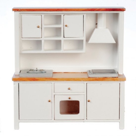 (image for) Miniature White/Oak Sink Stove and Cabinet For Dollhouses