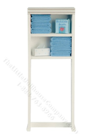 (image for) Miniature Over Toilet Bathroom Shelf with Light Blue Towels