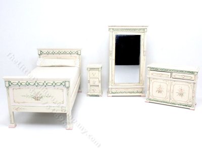 (image for) Miniature 4 Piece White Bedroom Set for Dollhouses