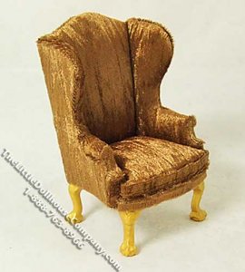 (image for) Miniature Golden Brown Wing Chair for Dollhouses